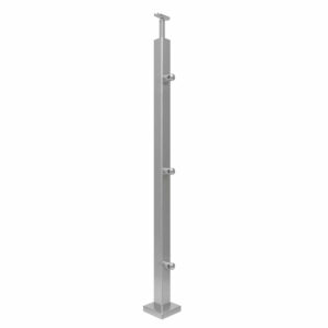 Poteau de garde-corps en acier inoxydable 40 x 40 x 970 mm | Tige 3 pièces Ø16 mm | avec joint | V2A | sol