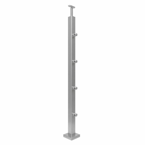 Poteau de garde-corps en acier inoxydable 40 x 40 x 970 mm | 4 pièces tige Ø16 mm | avec joint | V2A | sol