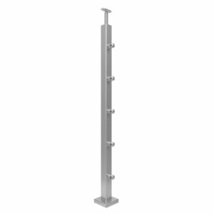 Poteau de garde-corps en acier inoxydable 40 x 40 x 970 mm | 5 pièces tige Ø12 mm | avec joint | V2A | sol