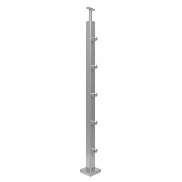 Poteau de garde-corps en acier inoxydable 40 x 40 x 970 mm | 5 pièces tige Ø10 mm | avec joint | V2A | sol