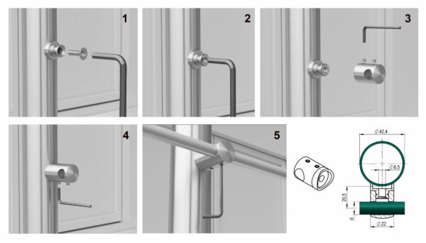 Poteau de garde-corps en acier inoxydable Ø42,4 x 1170 mm | 4 pièces tige Ø12 mm | avec joint | V2A | sol – Image 6