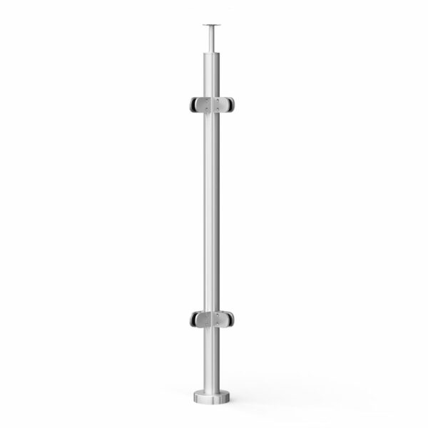 Poteau de garde-corps d'angle Ø42,4 x 970 mm | avec 4 pinces à verre | V2A | sol