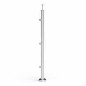 Poteau de garde-corps en acier inoxydable Ø42,4 x 970 mm | Tige 3 pièces Ø16 mm | avec joint | V2A | sol