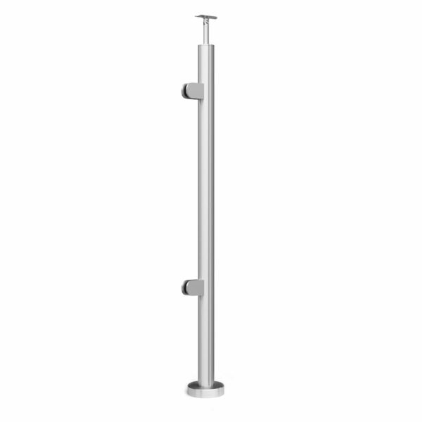 Poteau de garde-corps en acier inoxydable Ø42,4 x 970 mm | avec 2 pinces à verre | avec joint | V2A | sol