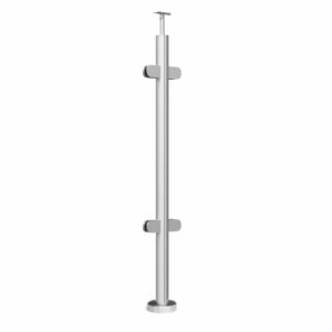 Poteau de garde-corps en acier inoxydable Ø42,4 x 970 mm | avec 4 pinces à verre | avec joint | V2A | sol