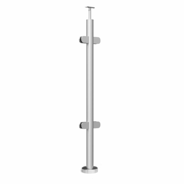 Poteau de garde-corps en acier inoxydable Ø42,4 x 970 mm | avec 4 pinces à verre | avec joint | V2A | sol