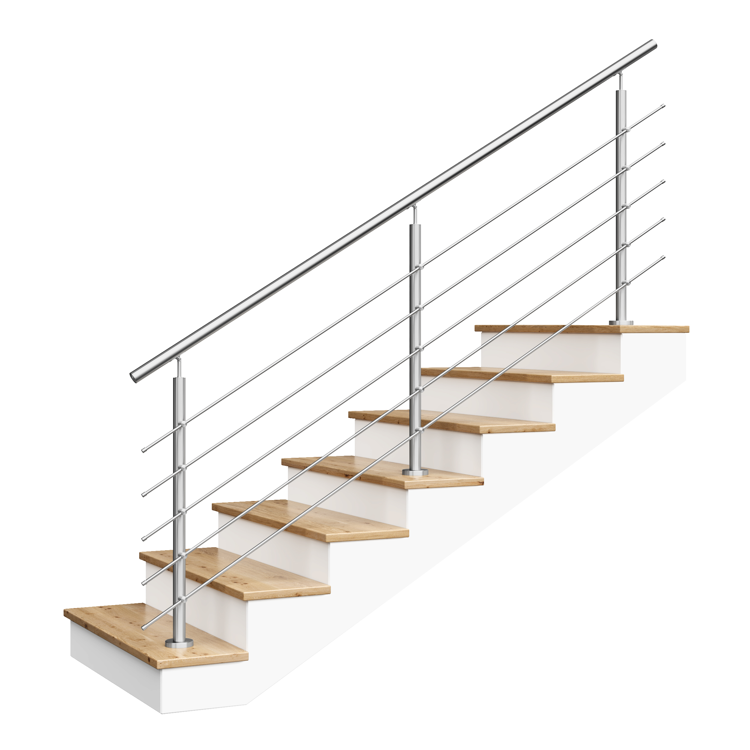 Rampe d'escalier en acier inoxydable 5 x Ø 12 mm à visser | V2A | sol | 3,0 m