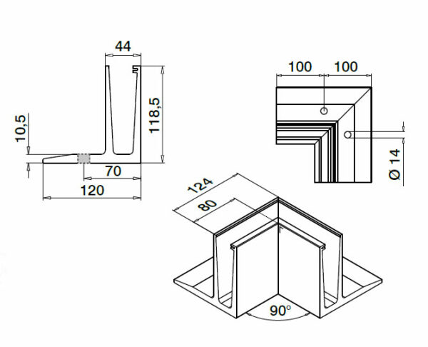Profilé d'angle intérieur Easy Glass SLIM F, aluminium, effet inox – Image 2