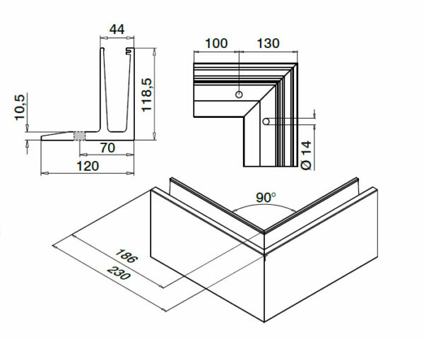 Profilé d'angle extérieur Easy Glass SLIM F, aluminium, effet inox – Image 2