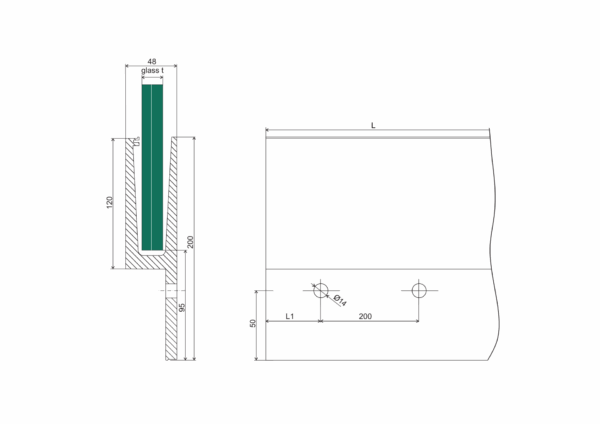 Profilé de montage pour verre de 12 à 21,52 mm, longueur 2,5 m, 1,0 kN, surface brute – Image 2