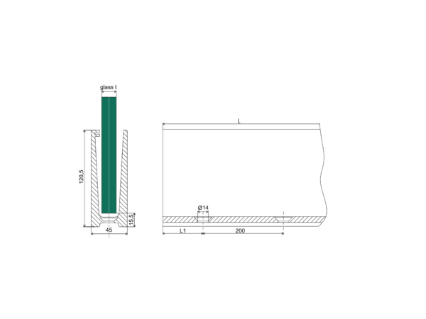 Profilé de montage pour verre de 12 à 21,52 mm, longueur 5,0 m, 1,0 kN, aluminium, noir – Image 2